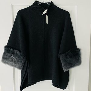Brand new CLUB MONCO Cashmere-Blend Poncho with Real Shearling Fur Trim Cuffs